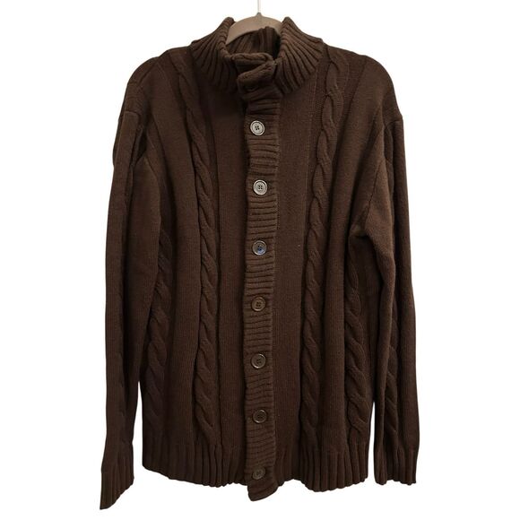 Paul Jones Mock Neck Cable Knit Cardigan size M preppy career date warm soft - Picture 1 of 6